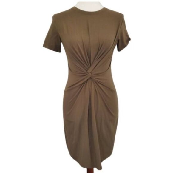 THEORY Rubric Army Green Knot Front Tee Dress Small Cotton Modal S - Picture 4 of 10